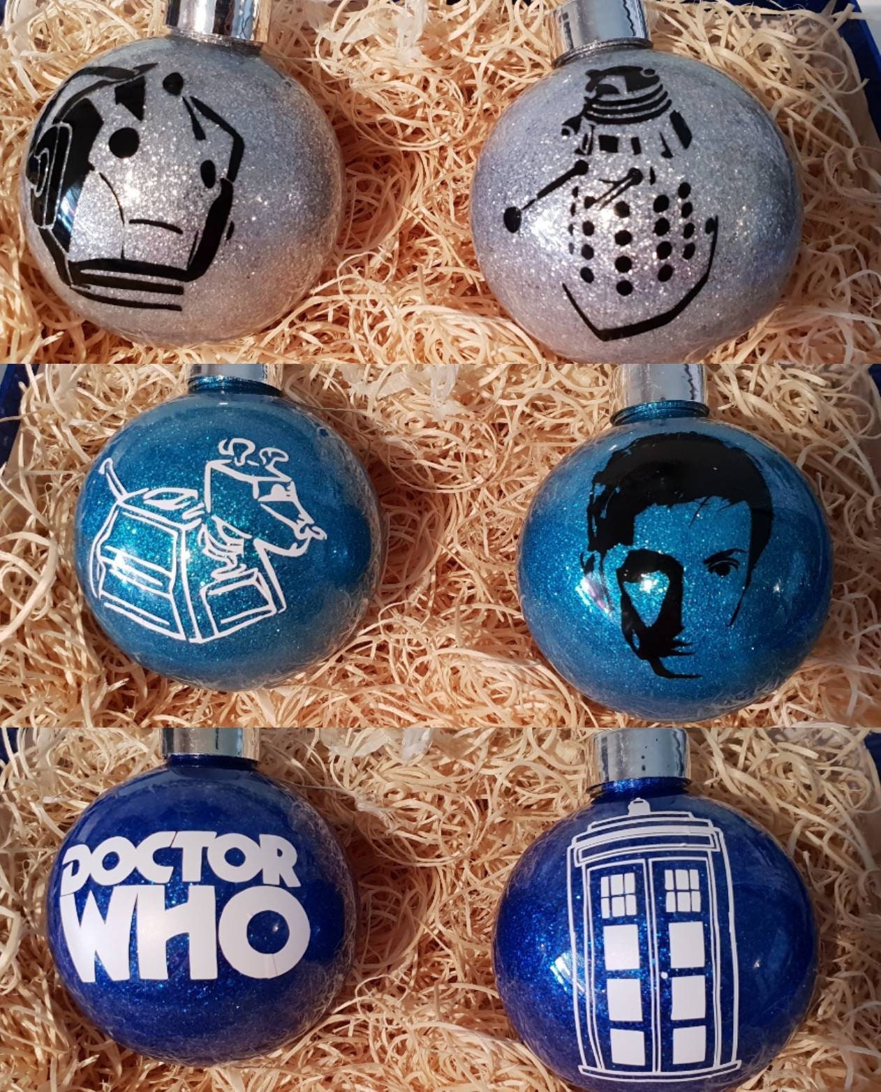 Doctor Who Inspired Christmas Glitter Baubles 8cm Diameter | Etsy UK