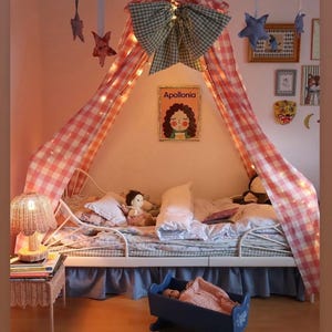 Ruffled Bed Canopy in Pink Check image 2