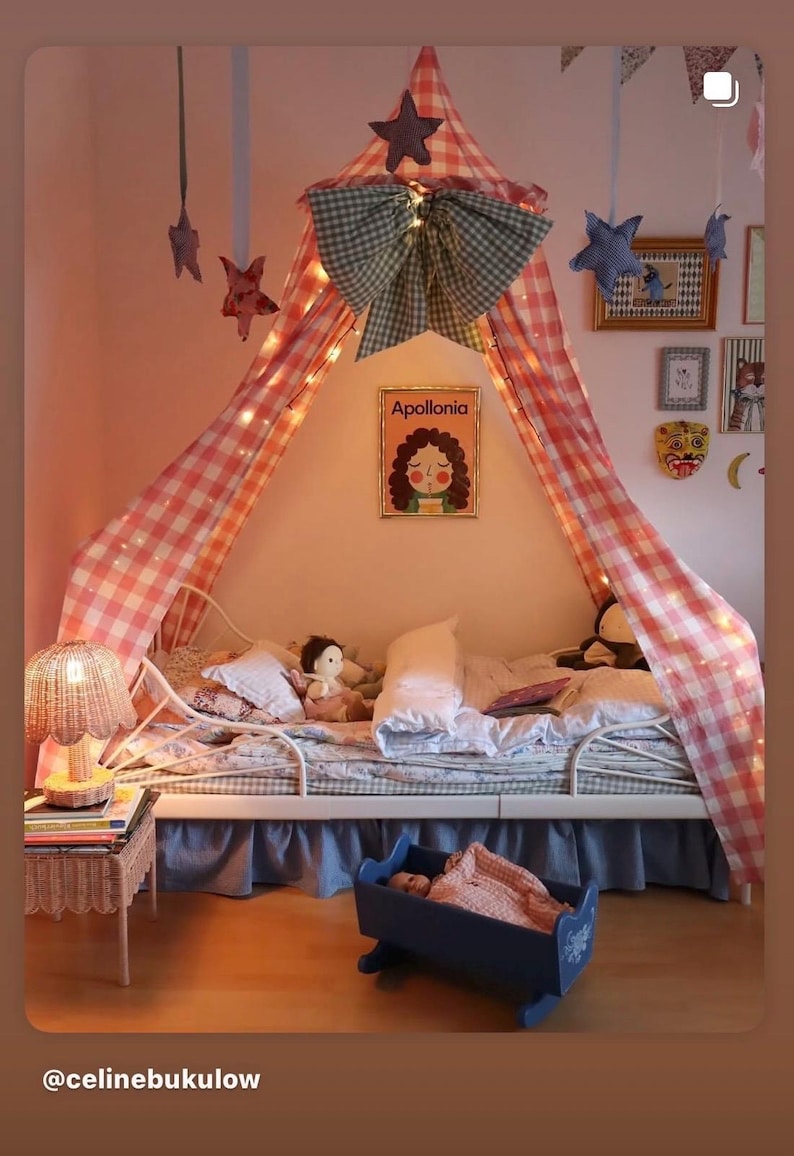 Ruffled Bed Canopy in Pink Check image 2