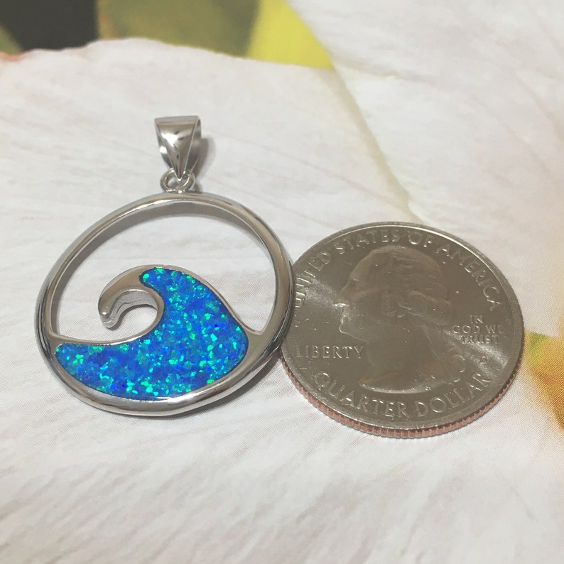 N2363 Birthday Mom Valentine Gift Unique Hawaiian Large Opal Ocean Wave Necklace Island Jewelry Sterling Silver Blue Opal Wave Pendant