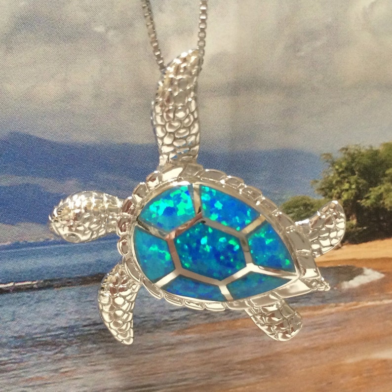 Large Hawaiian Sea Turtle Necklace Sterling Silver Etsy