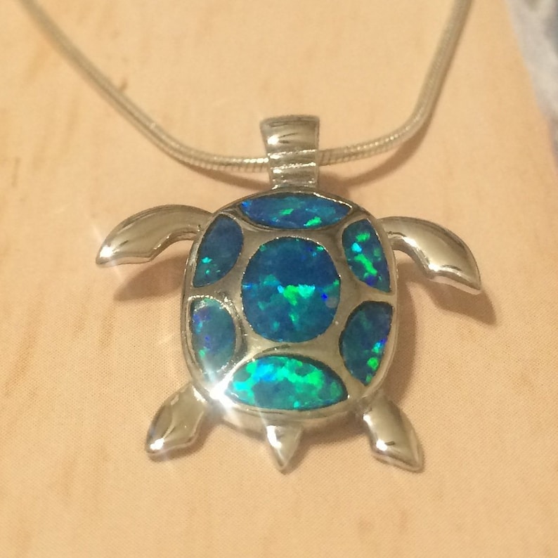 Beautiful Hawaiian Sea Turtle Anklet or Bracelet Sterling Silver Blue Opal Turtle Charm Bracelet A6028 Birthday Mom Christmas Gift