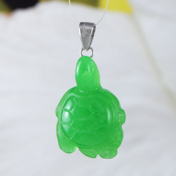 Unique Hawaiian Genuine Green Jade Sea Turtle Necklace, Sterling Silver Jade Turtle Pendant, N8965 Birthday Mother Wife Mom Gift