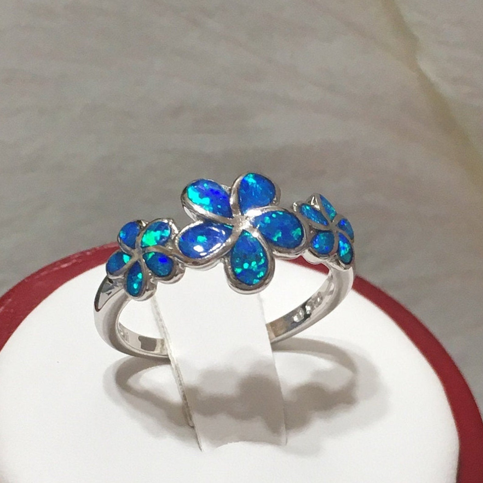 Stunning Hawaiian Opal Plumeria Ring Sterling Silver Blue Etsy