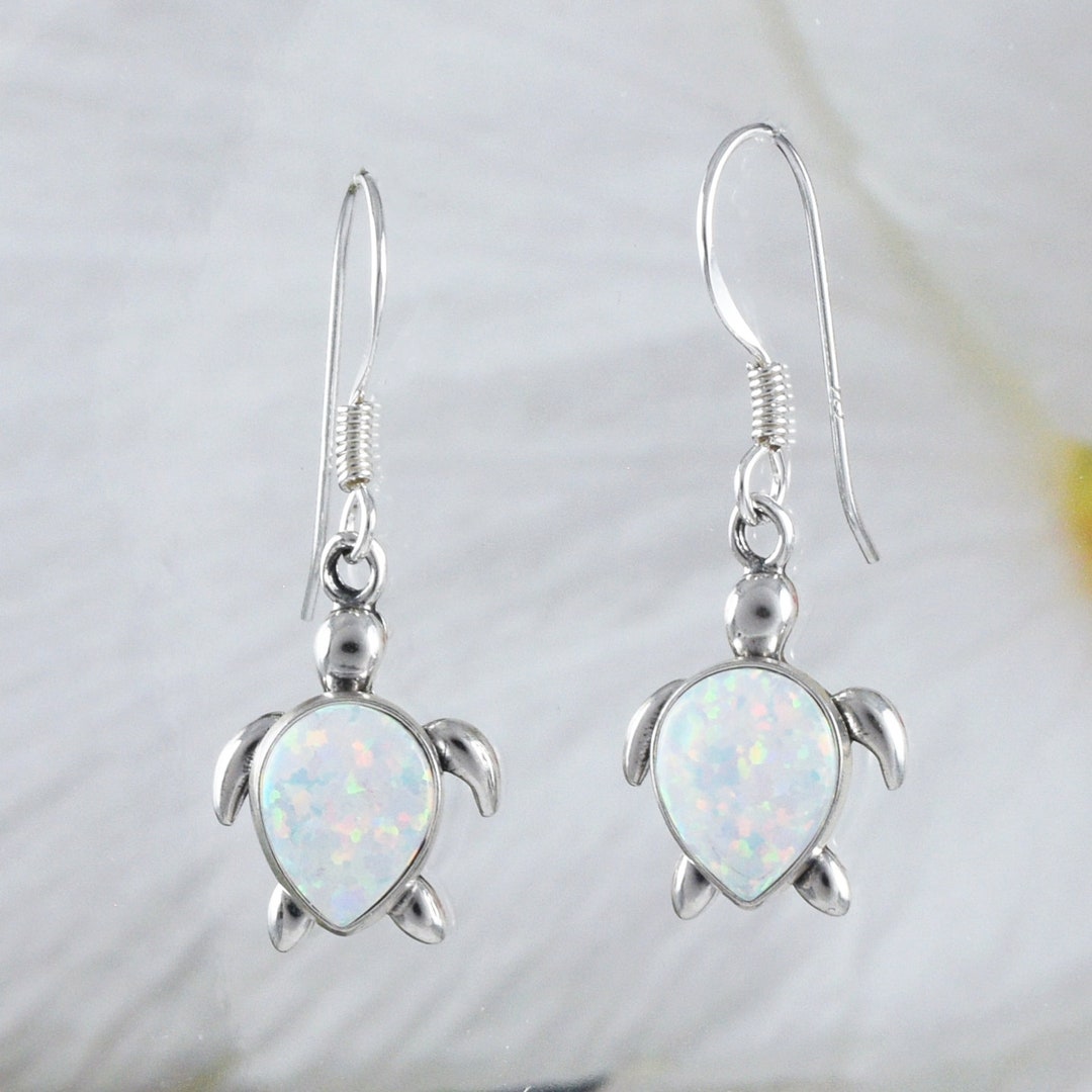 Amiguo Ohrringe Aus 925er Sterlingsilber Mit Blauem Opal – Meeresschildkröten-Design, In Geschenkbox Für Frauen