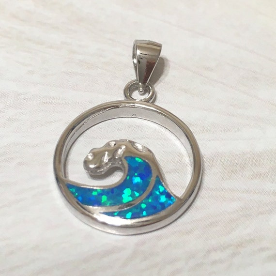 Unique Pretty Hawaiian Blue Opal Ocean Wave Necklace Sterling