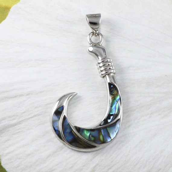 Unique Hawaiian X-large Genuine Paua Shell Fish Hook Necklace, Sterling  Silver Abalone MOP Fish Hook Pendant, N9273 Birthday Mom Gift -  Canada