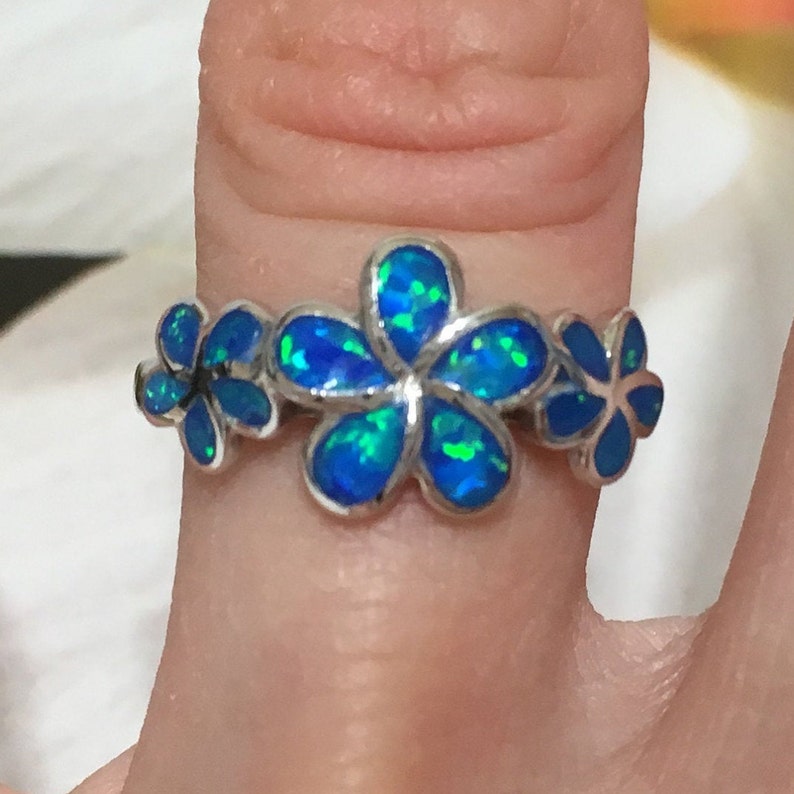 Stunning Hawaiian Opal Plumeria Ring Sterling Silver Blue Etsy