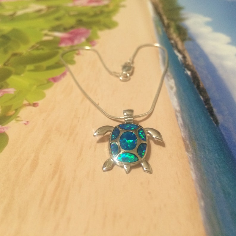 Beautiful Hawaiian Sea Turtle Anklet or Bracelet Sterling Silver Blue Opal Turtle Charm Bracelet A6028 Birthday Mom Christmas Gift