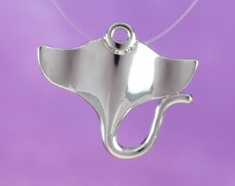 Unique Hawaiian Small Manta Ray Necklace, Sterling Silver 3D Manta Ray Charm Pendant, N2009 Birthday Mother Mom Girl Gift, Island Jewelry