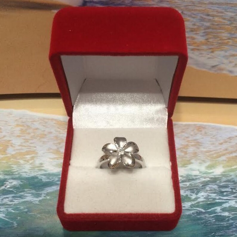 R1039 Birthday Anniversary Wife Mom Valentine Gift Sterling Silver Plumeria Flower Cz Ring Island Jewelry Pretty Hawaiian Plumeria Ring Rings Jewelry Valresa Com