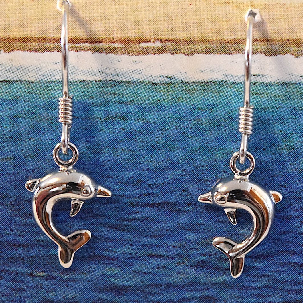 Dolphin Earring Sterling Silver Hawaiian Dolphin Dangle Etsy
