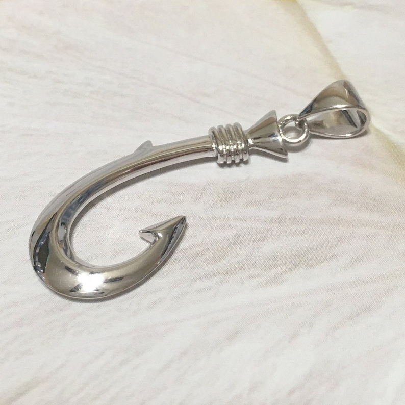 Hawaiian Large 3D Fish Hook Necklace Sterling Silver Etsy