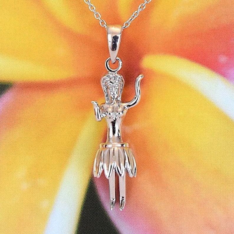 N2176 Birthday Mom Wife Valentine Gift Sterling Silver Hula Dancer Pendant Beautiful Hawaiian ...