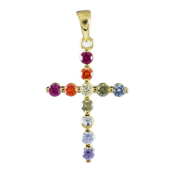 Buy Beautiful Hawaiian Rainbow Color Stone Cross Necklace, Sterling Silver  Yellow-gold Plated Cross Pendant, N8995 Birthday Mother Mom Gift Online in  India - Etsy