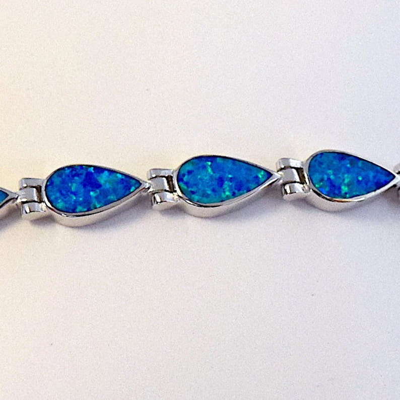 Gorgeous Hawaiian Blue Opal Bracelet B3010 Birthday Mom Wife Valentine Gift Statement PC Sterling Silver Blue Opal Pear-Shape Bracelet
