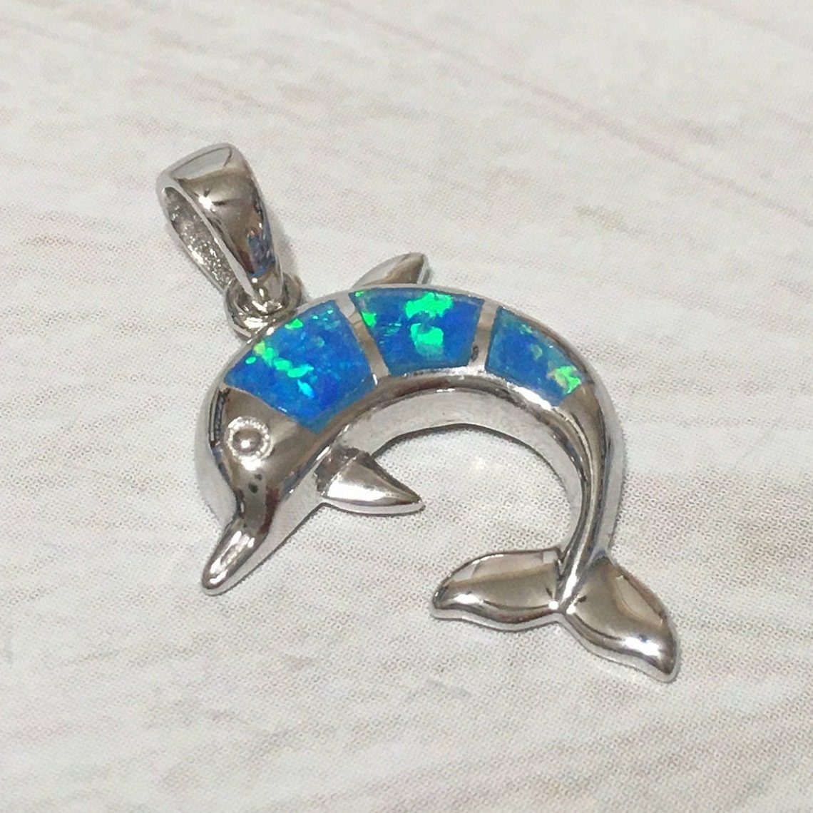 Pretty Hawaiian Opal Dolphin Necklace Sterling Silver Blue | Etsy