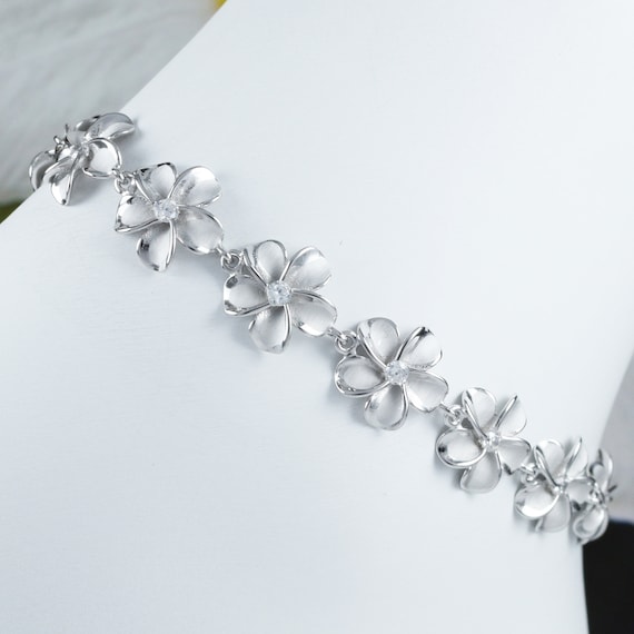 Sterling silver plumeria bracelet deals