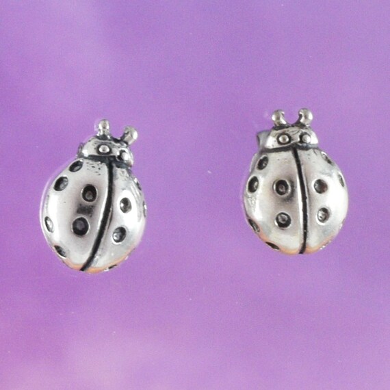 Unique Hawaiian Ladybug Earring Sterling Silver Lady Bug Stud