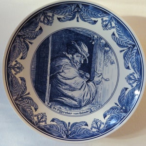 Delft blue Schoonhoven Holland wall plate. 70&#39;s. Ostade&#39;s pipe smoker. vintage.