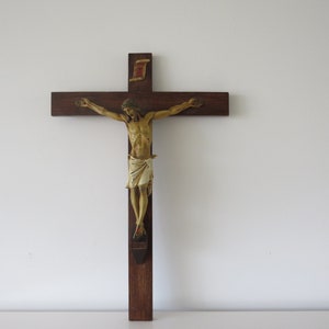 Crucifix wood/metal Art Deco. 20s. Handpainted.