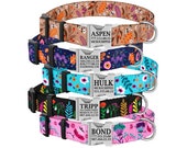 Girl Dog Collar, Personalized Dog Collar, Floral Dog Collars, Engraved Dog Collar, Metal Buckle, Dog Collar with Leash Set
