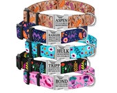 Floral Personalized Dog Collar, Flower Pattern Dog Collar with Laser Engraved Metal Buckle, Dog Collars for Girls, Spring Dog Collar