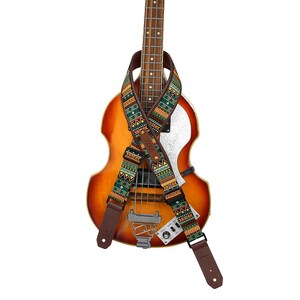 Sangle de guitare motif aztèque, sangle de guitare personnalisée, sangle de guitare réglable avec base en cuir souple, cadeau de joueur de guitare, cadeaux de musicien Ethnic Green