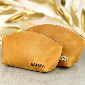 Cosmetic Bag, Leather Makeup Bag Small & Large, Anniversary Gift For Her, Cosmetic Bag for Mother&#39;s Day, Handmade Gift