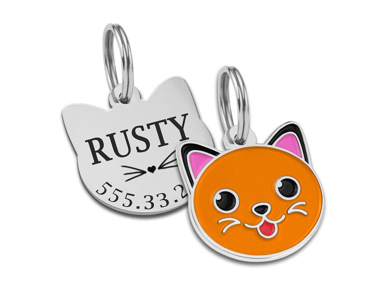 Cat Face Shaped Cat Tag Custom Cat ID Tags Personalized Pet Etsy