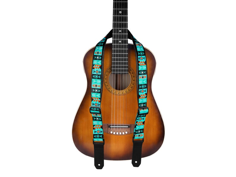 Sangle de guitare motif aztèque, sangle de guitare personnalisée, sangle de guitare réglable avec base en cuir souple, cadeau de joueur de guitare, cadeaux de musicien Ethnic