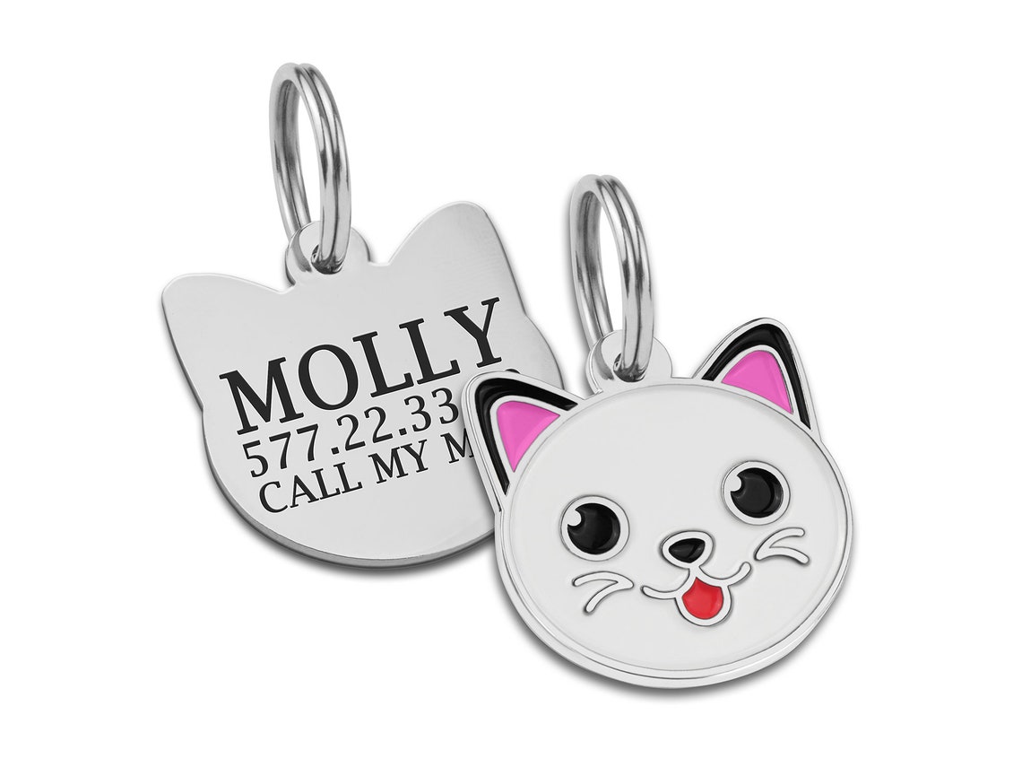 Cat Face Shaped Cat Tag Custom Cat ID Tags Personalized Pet Etsy