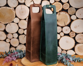 Leren wijntas met personalisatie, wijnfleshouder, cadeaus voor wijnliefhebbers, wijnhouder bruin groen bordo