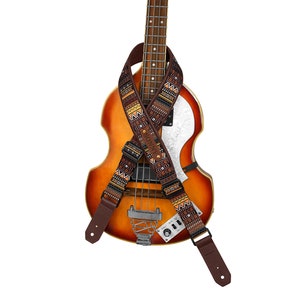 Sangle de guitare motif aztèque, sangle de guitare personnalisée, sangle de guitare réglable avec base en cuir souple, cadeau de joueur de guitare, cadeaux de musicien Ethnic Orange