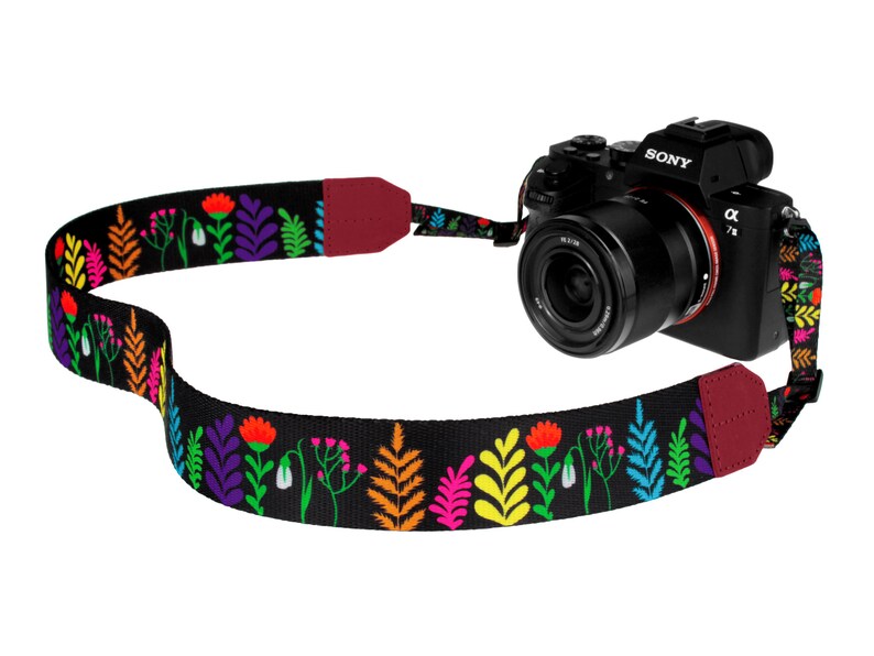Floral Camera Strap With Personalized Embossed ID Tag Camera | Etsy