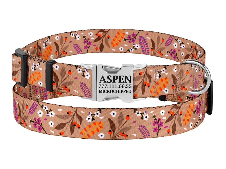 Floral Female Dog Collar Personalized Girl Puppy Collar Etsy