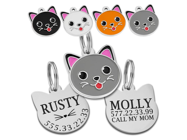 Cat Face Shaped Cat Tag Custom Cat ID Tags Personalized Pet Etsy