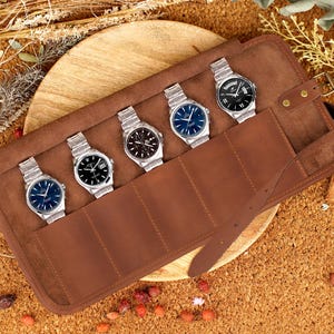 Estuche de viaje de cuero para relojes, organizador de relojes y funda para relojes personalizable.