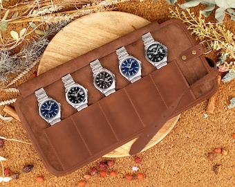 Personalisierte Uhrenrolle, Lederuhr Reiseetui, Uhrenorganizer, Uhrentasche mit Personalisierung