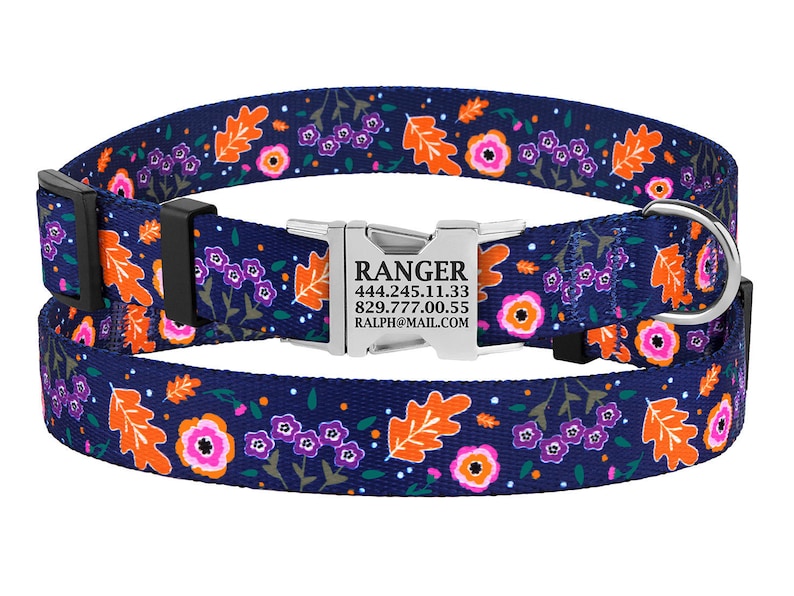Floral Female Dog Collar Personalized Girl Puppy Collar Etsy