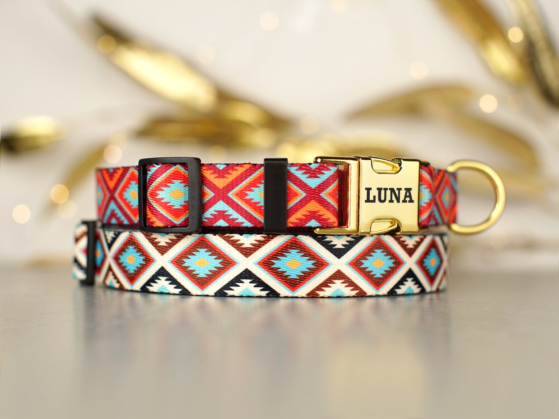 Personalized Dog Collar Aztec Dog Collar Tribal Dog Collar Etsy