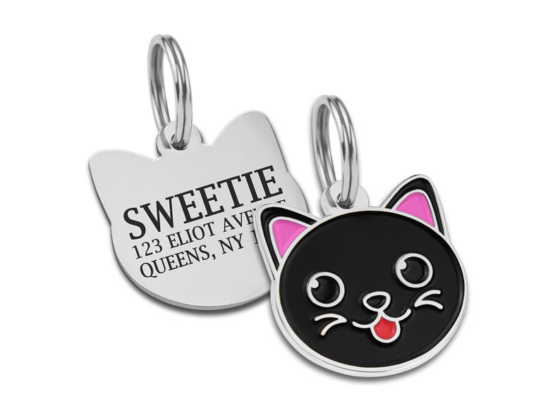 Cat Face Shaped Cat Tag Custom Cat ID Tags Personalized Pet Etsy