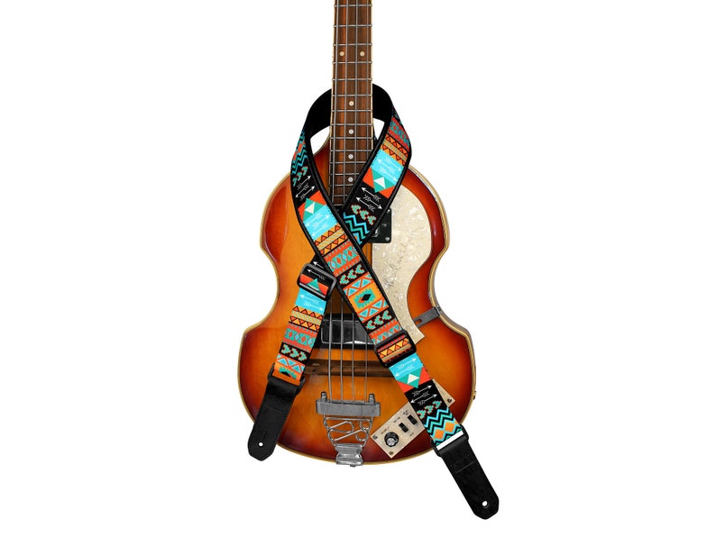 Sangle de guitare motif aztèque, sangle de guitare personnalisée, sangle de guitare réglable avec base en cuir souple, cadeau de joueur de guitare, cadeaux de musicien Tribal