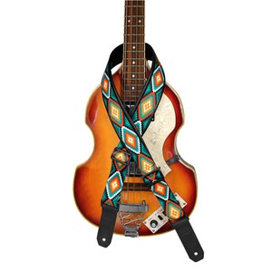 Sangle de guitare motif aztèque, sangle de guitare personnalisée, sangle de guitare réglable avec base en cuir souple, cadeau de joueur de guitare, cadeaux de musicien Aztec