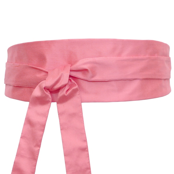 SOIE Dupion sauvage Ceinture Obi  rose, large à nouer, kimono japonais, serre-taille corset, shantung carmin