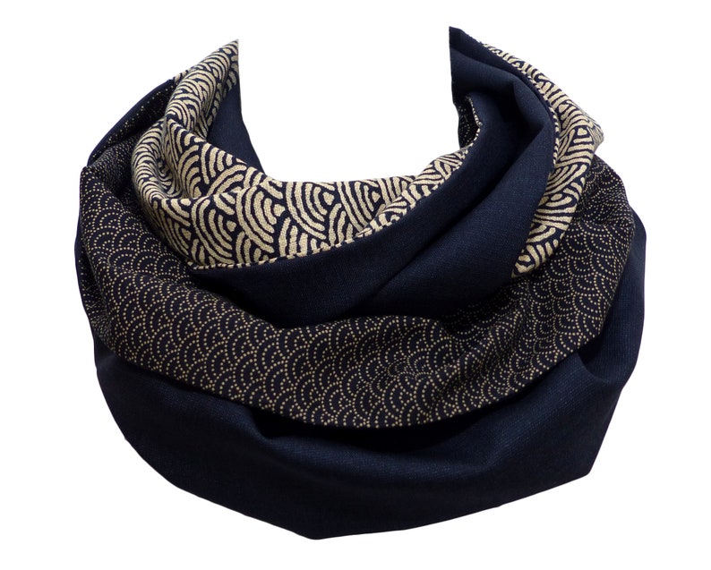 WOOL & COTTON Navy Scarf Solid Japanese Fabric dotted Etsy