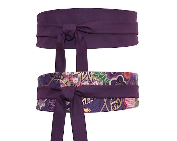 Reversible Purple Waist Belt, Plain & Floral, Violet Obi  display picture 2