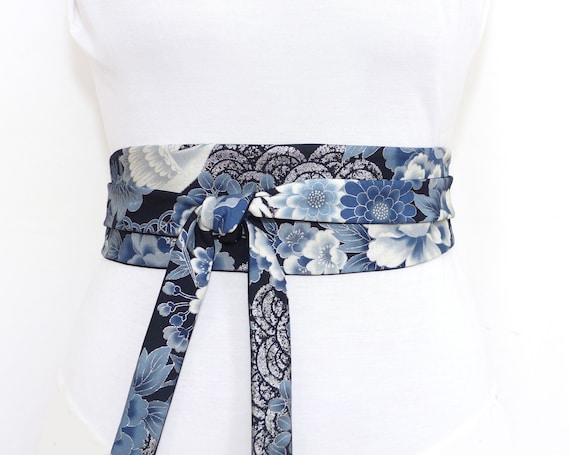 Obi Waist Belt Black Silver Slate Blue Gray, Reversible Wide  display picture 1