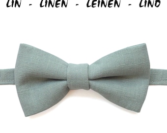 Bow tie, Celadon green, pre-tied, men's Kid, sage Linen fabric, ceremony wedding