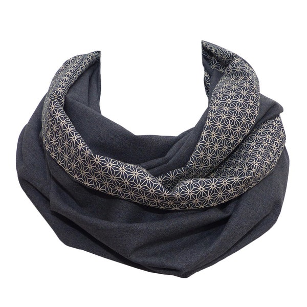 Echarpe Grise Laine Unie & Coton Géométrique, chaud et doux Snood double face, tour de cou, homme femme, gris clair et anthracite,